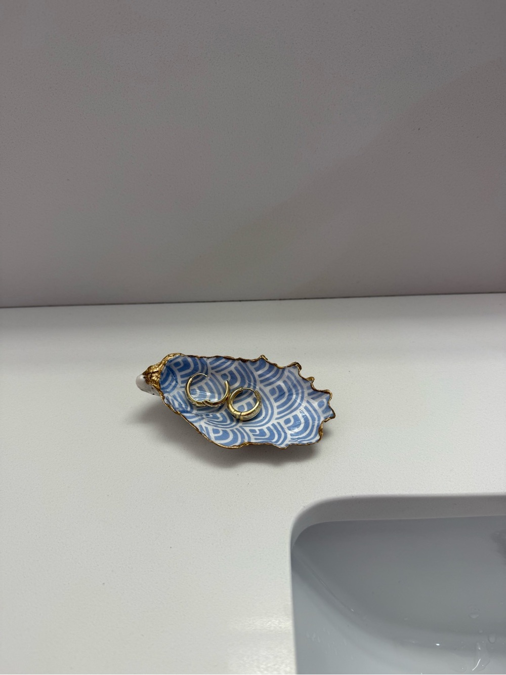 Handmade Oyster Jewelry Dish with Gold Leaf Edges